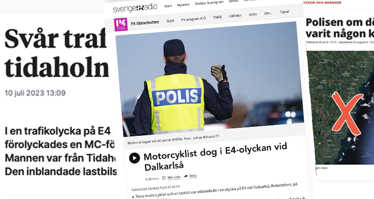 Pressklipp från olyckan i Dalkarlså 2023.